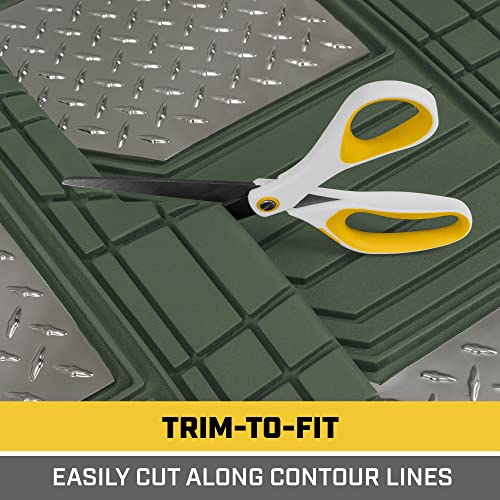 CAT® Diamond Steel Heavy-Duty Rubber Floor Mats & Cargo Trunk Liner for Cars Trucks SUVs Vans Sedans, Green & Silver - Trim-to-Fit, All Weather Deep Dish Automotive Floor Mat for Complete Protection