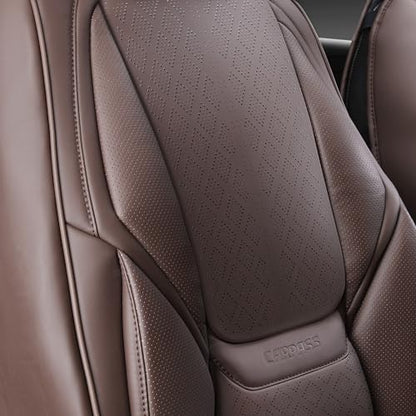 CAR PASS Nappa Leather Car Seat Covers 5 Seat, Luxury Lumbar Support Seat Cover Full Set, Waterproof Breathable Durable All Coverage Leatherette Seat Covers for SUVs,Pickups,Trucks,Vehicles (Brown) - color: Brown