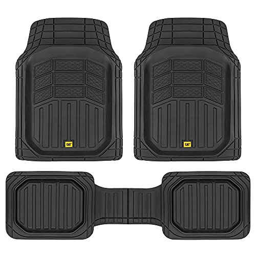 Cat® CAMT-9013 (3-Piece) Heavy Duty Deep Dish Rubber Floor Mats, Trim to Fit for Car Truck SUV & Van, All Weather Total Protection Durable Liners Black, 29.5" L x 21" W x 1" Th - color: Black, style: CAMT-9013