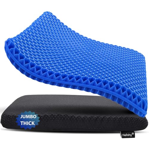 Gel Seat Cushion, Jumbo&Thick Gel Cushion Chair Pads with Non-Slip Cover for Home Office Car Seat Wheelchair, Soft Breathable Honeycomb Seat Pads for Relieve Hip Pain, Blue 20x20x1.9inch - color: Blue, size: Jumbo Thick: 20x20x1.9inch