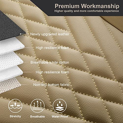 GIANT PANDA Premium PU Leather Rear Car Seat Cover Protector, Luxury Adjustable Anti-Slip Bottom Bench Seat Cover (50~55.5''),Fits 90% of Vehicles, Back Seat Cover, Beige