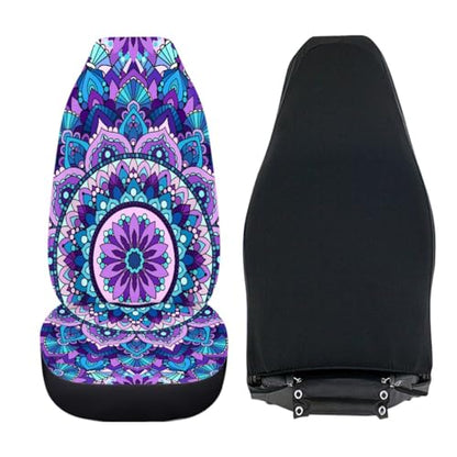 Pehede Car Seat Cover Purple Mandala Flower Pattern Front for Cars, Easy to Install Cover Set, Accessories Auto Trucks Van SUV,2 Packs - color: Multi27