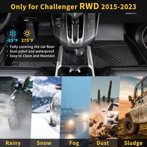 GINOWY-Floor Mats for Dodge Challenger RWD 2015-2023, TPE All Weather Challenger Car Floor Mats, Custom Fit Non-Slip Waterproof Challenger Automotive Floor Liners Accessories Black - style: 9) for Dodge Challenger 2015-2023 Floor Mats