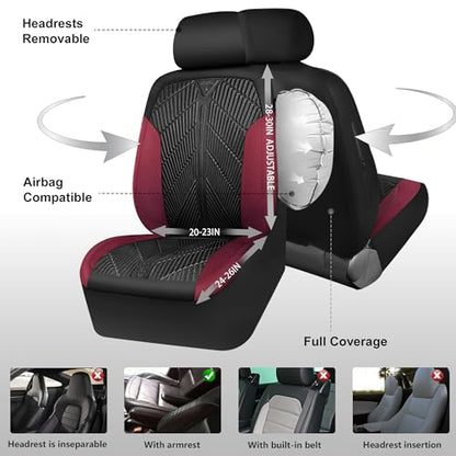 CAR PASS Waterproof Black Red Car seat Covers Front Seat Covers Neoprene Wetsuit,All-Weather Non-Slip Durable,Universal Fit for SUV Sedan Truck Automotive,Armrest Airbag Compatible,Emboss Black Red - color: Black and Red, size: Two Front