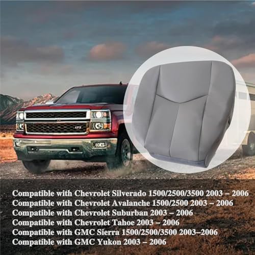 2PCS Driver Side Bottom Microfiber Leather Seat Cover & Seat Foam Cushion #922 or 92i Gray Compatible with Chevy Silverado Suburban Avalanche GMC Sierra Tahoe Yukon 2003 2004 2005 2006 - color: Gray