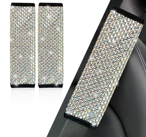 NBTEPEM 2 Pack Bling Car Seat Belt Covers, Diamond Seatbelt Shoulder Protection, Rhinestones Seat Belt Strap Cover Shoulder Pad, Universal Bling Car Interior Decor Accessories(Multicolor) - color: Multicolor
