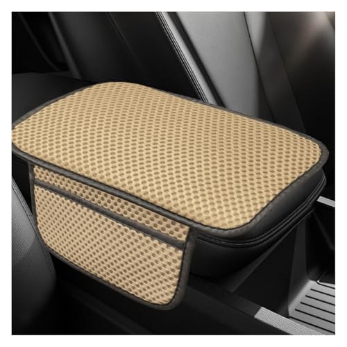 Car Center Console Cover, Cooling Auto Armrest Cushion Pad with 2 Storage Bags, Breathable Elbow Pillow Middle Console Protector, Universal Vehicle Interior Accessories (Beige) - color: Beige