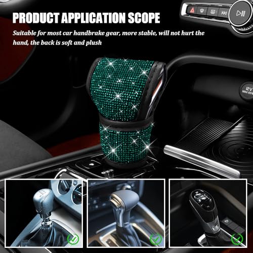 Bling Auto Gear Shift Knob Cover, Car Shifter Cover, Sparkly Crystal Rhinestones Gear Shift Knob Cover for Women Girls, PU Leather Shift Gear Cover with Bling Accessories Fit Cars (Green) - color: Green