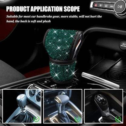 Bling Auto Gear Shift Knob Cover, Car Shifter Cover, Sparkly Crystal Rhinestones Gear Shift Knob Cover for Women Girls, PU Leather Shift Gear Cover with Bling Accessories Fit Cars (Green) - color: Green