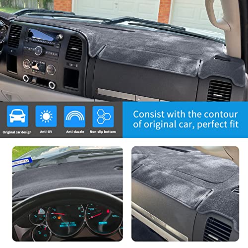 Dashboard Cover for GMC Sierra and Chevrolet Silverado- Fits 2007-2013 Models with Two Glove Boxes. Custom Fit Dash Mat, Won't Break Dash Sensors(Premium Carpet, Gray)