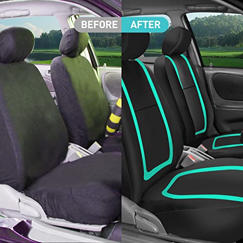 FH Group Car Seat Covers Full Set Cloth - Universal Fit Automotive Seat Covers, Low Back Front Seat Covers, Solid Back Seat Cover, Washable Car Seat Cover for SUV, Sedan and Van Mint - color: Mint, size: Full Set