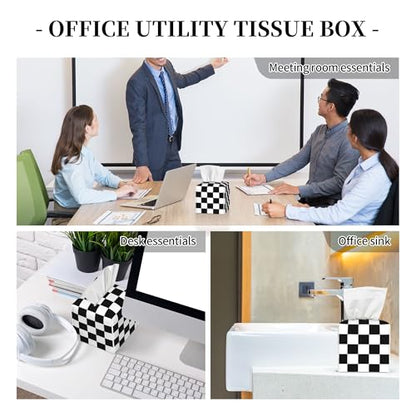 Black and White Checkerboard Tissue Box Cover Square,Square Grid Checkered Tissue Box Holder Waterproof Leather Facial Paper Organizer Dispenser for Bathroom Home Car Nightstand Vanity Desk - color: Color-21