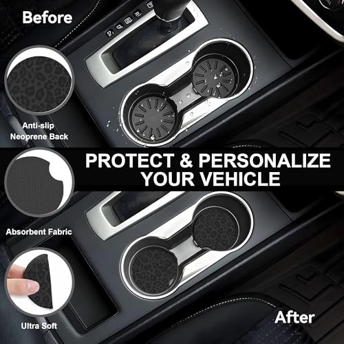 Black Leopard Steering Wheel Cover with 2 PCS Cup Coasters for Car,Black Cheetah Print 15 Inch Non-Slip Neoprene Steering Wheel Covers,Breathable Car Accessories Fit for Men Women - color: Black Leopard