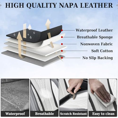 Coverado Rear Seat Covers, White Car Seat Cover, Back Seat Cover, 3-Pieces Luxury Car Seat Cushion, Leather Seat Cover Seat Protector Universal Fit Most Cars - color: White