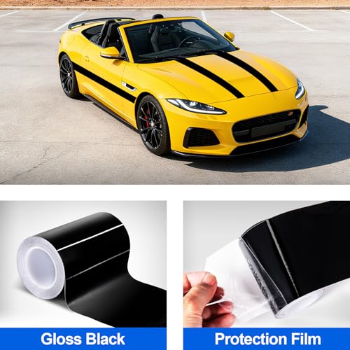 Spurtar Gloss Black Vinyl Wrap 4 Inch x 20ft Air-Release Adhesive Car Vinyl Tape Chrome Delete Wrap Roll DIY Car Exterior Decoration Door Edge Guard Vehicle Detailing Paper 10CM x 6M - size: 4 in x 20 ft