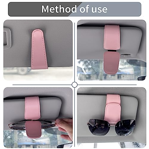 Sunglasses Holder for Car Visor, Leather Magnetic Glass Holder for Car, Sunglass Clip for Car Visor,Pink