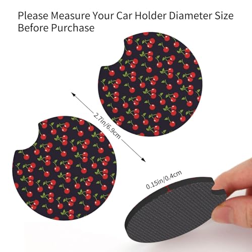 Cute Cherry Steering Wheel Cover for Women Men with 2 Pcs Car Coasters, 15 Inches Neoprene Anti-Slip Cute Universal Red Car Accessories Protective Cover for Vehicle - color: Cute Cherry