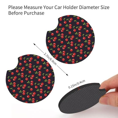 Cute Cherry Steering Wheel Cover for Women Men with 2 Pcs Car Coasters, 15 Inches Neoprene Anti-Slip Cute Universal Red Car Accessories Protective Cover for Vehicle - color: Cute Cherry