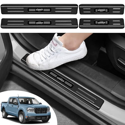 4PCS Car Door Edge Guards Door Sill Protector for Ford 2022-2025 2026 Maverick Accessories Stainless Steel Material Car Door Threshold Protection (Carbon Fiber Texture)