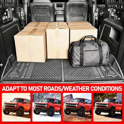 Seat Back Cover and Cargo Liner Protector Compatible for 4-Door Ford Bronco,All-Weather Cargo Mat for Bronco Accessories 2021 2022 2023 2024 2025(Trunk Mat+Backrest Mats+Lower Trunk Mat)