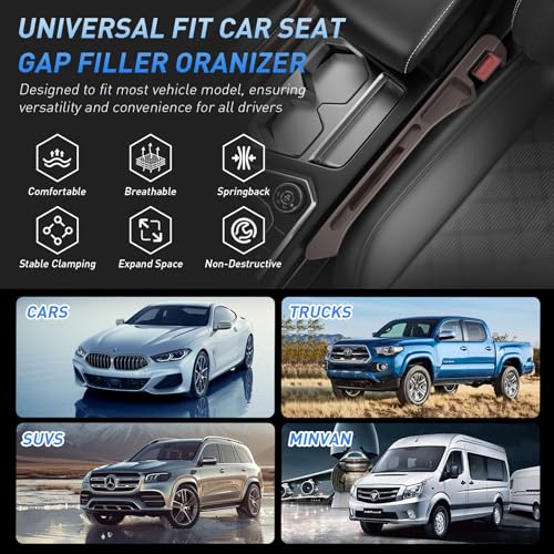 Car Seat Gap Filler 2Pack, Inserts Between Seats Console with Organizer Storage Upgraded Phone Holder Car Side Seat Gap Fillers Cars Front Seats Fill Plug Car Essentials for Vehicle SUV Truck (Brown) - color: Brown