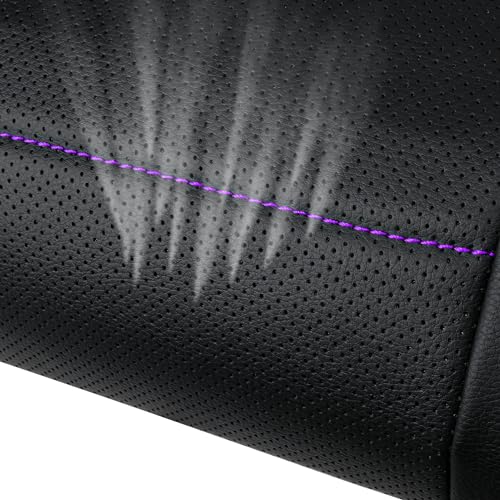 CAR PASS Piping PU Leather Car Seat Cover,Inside Zipper Design and Reserved Opening Holes Airbag Compatible,Universal FIT for Car, SUVs,Van,Trucks,Full Set, Black & Purple - color: Black and Purple