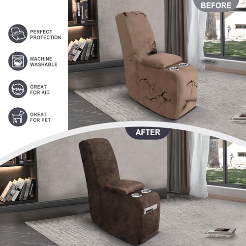 Leather Look Recliner Console Cover for Recliner Couch, Stretch Middle Console Slipcovers for Reclining Sofa and Loveseat, Washable Furniture Protector for Pets (1 Console Cover, Brown)