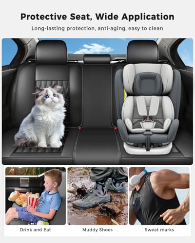 Huidasource Black Car Seat Covers, Waterproof Faux Leather Universal Fit Most Cars Sedans SUVs Trucks Airbag Compatible, Cup Holder Access, Car Seat Compatible, Easy Install, Wipes Clean - color: B-Black, size: 5pcs Full Set