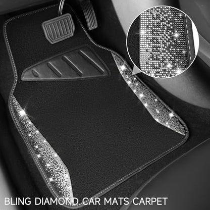 CAR PASS Bling Diamond Car Floor Mat Shining Rhinestones Carpet, Sparkly Glitter Crystal Anti-Slip PVC Heel Pad Automotive Universal Fit for SUV Sedan Car Van, 4pcs for Girl Cute Women, Black Silver - color: Silver Diamond