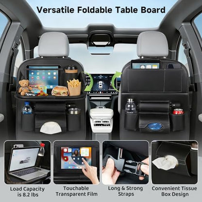 Car Seat Back Organizer with Foldable Table Tray Back of Seat Car Organizer with Touch Screen Phone Holder Premium Pu Leather Material for Kids, Pets & Travel Accessories(1 Pack)