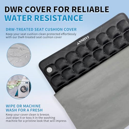 Air Inflatable Seat Cushion with Built-in Pump - Pressure Relief Wheelchair Cushion for Sciatica & Tailbone Pain - 441 lbs Capacity, Anti-Slip Pad for Car & Office Chair, 18x17 with Grey Cover