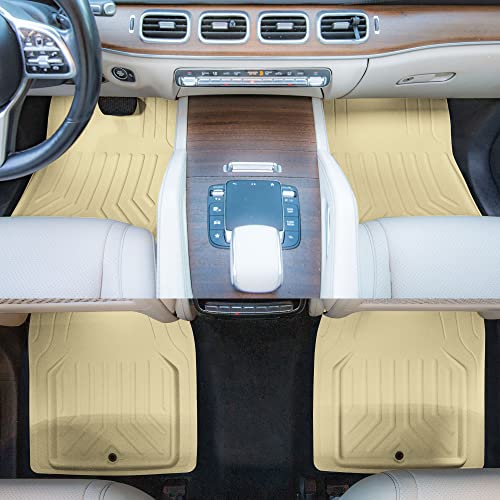 FH Group Faux Leather Deep Dish Floor Mats, Beige, Universal Fit, Set of 4, Trim-to-Fit Car Mats for Most Sedan, SUV, Truck - color: BEIGE