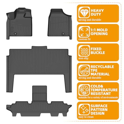 Floor Mats for Chrysler Town & Country 2008-2016, Floor Mats for Dodge Grand Caravan 2008-2021, Town & Country Floor Mat(ONLY Stow'n Go), TPE Non-Slip Summer Winter, 1st & 2nd & 3rd Row - style: 2)2008-2016|Town & Country/2008-2021|Grand Caravan|Front&Rea