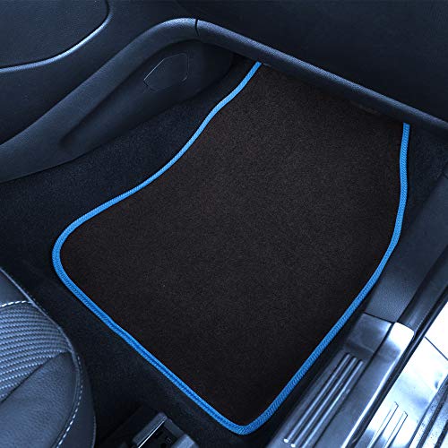 FH Group Color-Trimmed Non-Slip Carpet Car Floor Mats with Rubber Heel Pad – Universal Fit for Sedan, SUV & Truck – Full Set Blue/Black - color: BLUE