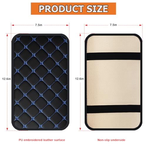 HZEL Car Center Console Cushion Pad, PU Leather Vehicle Armrest Protection Cover, Waterproof Automotive Interior Arm Rest Seat Box Mat Accessories, Universal for SUV, Sedan, Truck (Black/Blue) - color: Black/Blue