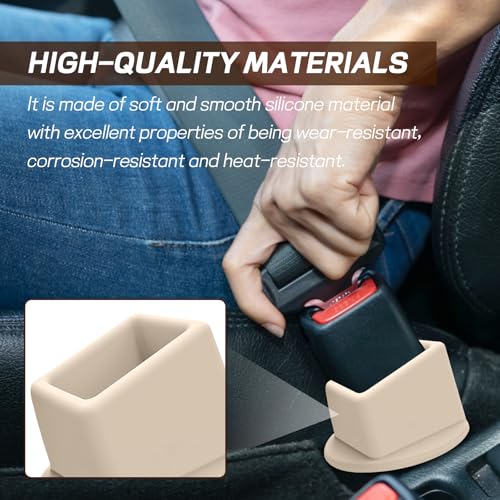 2PCS Car Seat Belt Buckle Holder, Easy Access Silicone Auto Seatbelt Buckle Booster, Seat Belt Buckles Fixer Cover Makes Receptacle Stand Upright Buckling for Kids, Car Accessories (Khaki) - color: Khaki