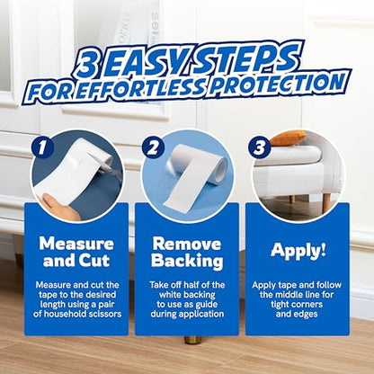 2 Rolls Cat Scratch Furniture Protector Tape – Double-Sided Sticky Training (4" x 20ft Each) – Anti-Scratch Sofa & Couch Guard – Clear, Easy to Apply & Remove – Not for Leather, Velvet, Microfiber - size: Roll 2 Pack (4" x 20ft Each)