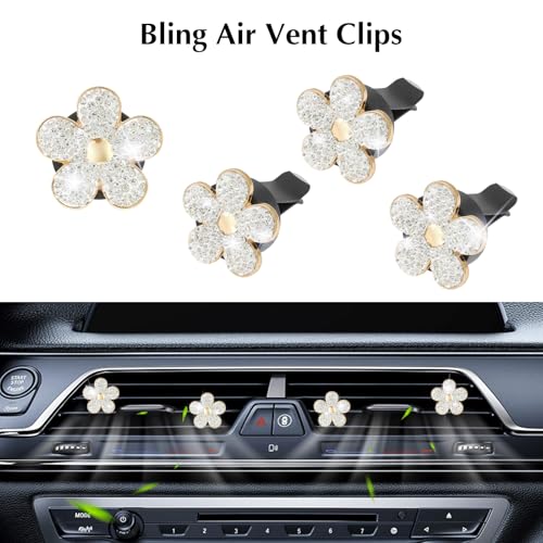 ARTILAURA 11 PCS Bling Car Accessories Set for Women Steering Wheel Covers Butterfly Hanging Seat Belt Cover Cute Air Vent Clips Coasters Glitter Diamond AUTO Interior kit (White) - color: White