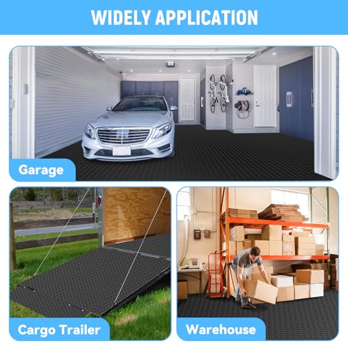 4x6 FT Garage Floor Mat, 2.8mm Thickened PVC Flooring Roll for Under Car, Golf Cart Parking Mat, Diamond Plate Black Motorcycle Mat for Warehouse, Basement, Gyms, Trailer（Included Tapes）