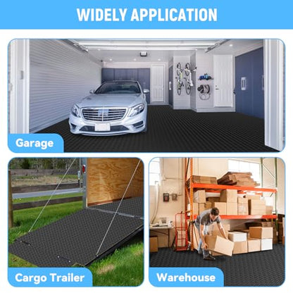 4x6 FT Garage Floor Mat, 2.8mm Thickened PVC Flooring Roll for Under Car, Golf Cart Parking Mat, Diamond Plate Black Motorcycle Mat for Warehouse, Basement, Gyms, Trailer（Included Tapes）