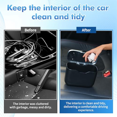 JEYODA - Automatic Push Button Car Trash Can with Secure Lid, Vehicle Garbage Bin (Black) - color: black