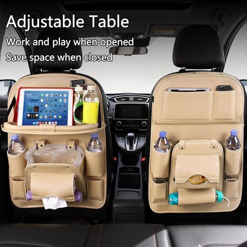 Car Seat Organizer, Multifunctional Backseat Protector Mat, Storage Bag and Tray Rack, Trash Storage (Suitable for Cars, Children, Back of Seats, and Rear Seats) (WHITE, Leather 1-Piece Set)