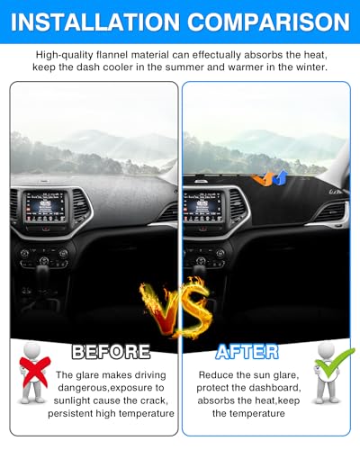 Autorder Dashboard Cover Mat for 2014-2023 Jeep Cherokee Accessories Dash Cover Flannel Dash Mat Sunshade Glare UV Rays Protector (Not Fit Grand Cherokee) - size: 2014-2023 Jeep Cherokee