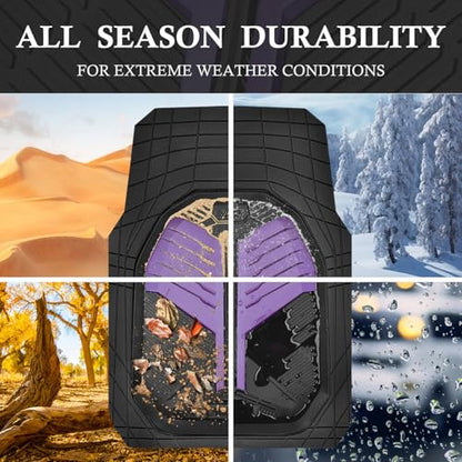 CAR PASS Heavy Duty Rubber Car Mats, Deep-Dish Car Floor Mats All Weather, Universal Two-Tone Trim-to-Fit for SUVs Trucks Sedans, Waterproof Anti-Slip, 3 Pieces V12 Black and Metallic Purple - color: Black and Purple