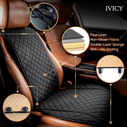 Faux Linen Front Car Seat Cover – Non-Slip Bucket Seat Protector for Most Cars, SUVs, Vans & Trucks – 1 Seat Cover, Machine Washable, Side-Airbag Friendly, Black - color: BLACK WS LN