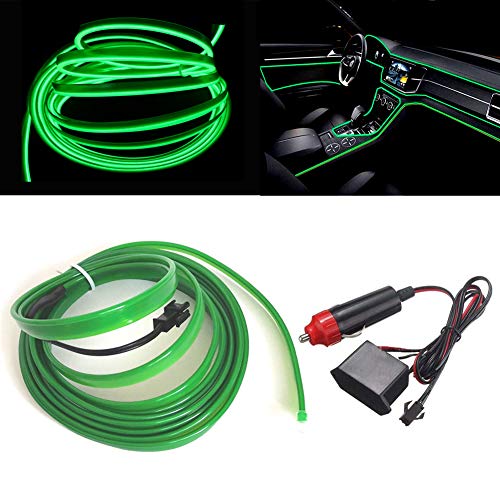 MaxLax Green LED Neon Car Interior Lighting Strip - 3 Meter Flexible 12V EL Wire with Built-in Fuse Protection for Automotive Interior Customization, Featuring 6mm Sewing Trim for Easy Installation. - color: Green, size: 9 ft