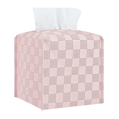 Tissue Box Cover, Tissue Box Holder Square, Tissue Holders Decorative Organizer for Home Decor, Tabletop and Car, 5"X5"X5" (Pink) - color: Pink