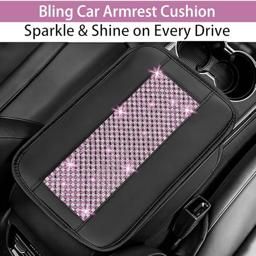 NBTEPEM Bling Car Armrest Cover, Universal Microfiber Leather Center Console Cover with 2 Pockets, Rhinestone Car Armrest Cushion Protector, Bling Accessories Interior (Purple Diamond) - color: Purple Diamond