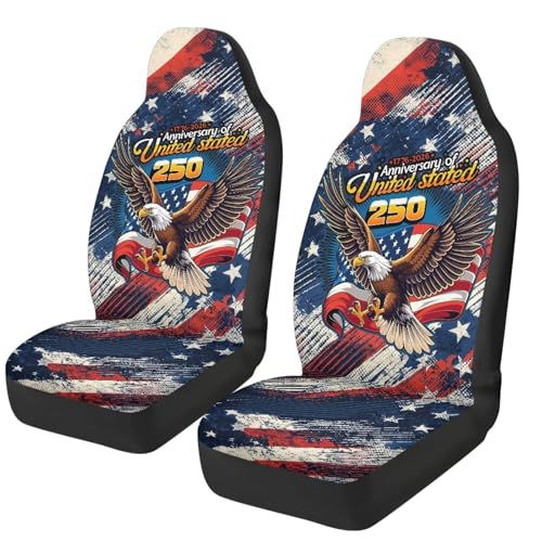 Car Seat Covers 1776-2026 250th Anniversary Breathable Front Seat Covers 2 Pack Elastic Fabric Auto Protector Easy Installation Universal Fit for Cars SUV Truck Van - color: 1776-2026 250th Anniversary