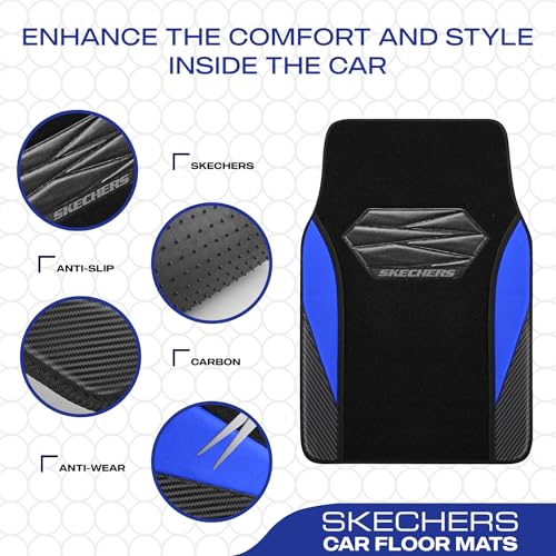 Skechers Car Floor Mats,Waterproof Universal Fit Car Mats,Faux Leather Car Floor Mats,Carbon Floor Mats for Cars with Anti-Slip Skechers Heel Pad Fit for SUV,Vans,Sedans,Trucks,Blue